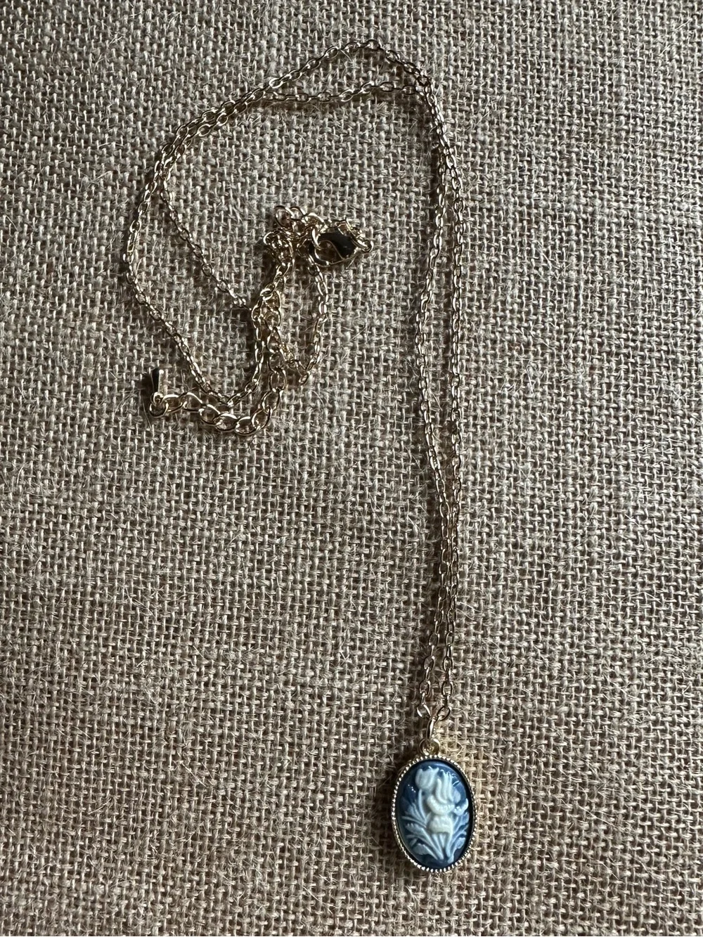 Blue Flower Cameo Necklace